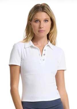 Vuori Women's Mudra Fitted Short Sleeve Polo Shirt White Size S NWT